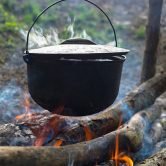Cooking in the cauldron on the open fire.